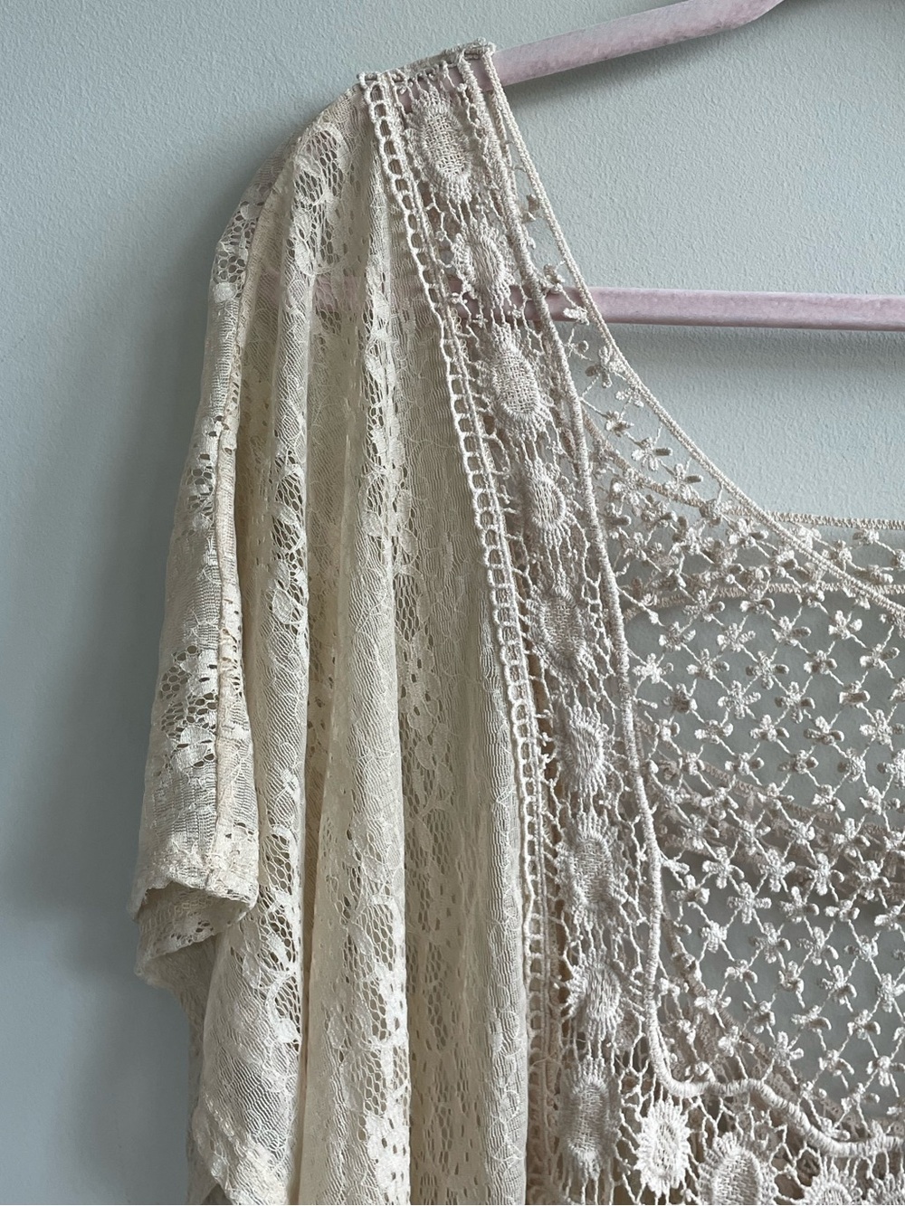 Cream Lace Crochet Boho Top Fairy Indie Romantic Sheer Boutique - Picture 3 of 13